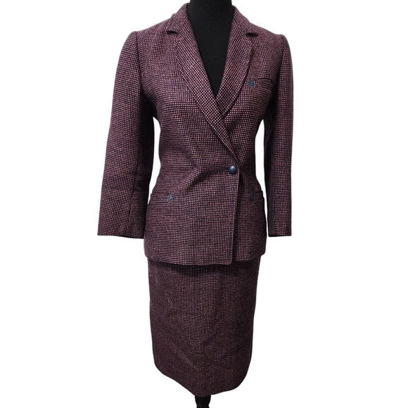 Lilliane Burty Jackets & Blazers - Lillliane Burty Paris Two Piece Wool Pink & Blue Check Blazer & Skirt Set